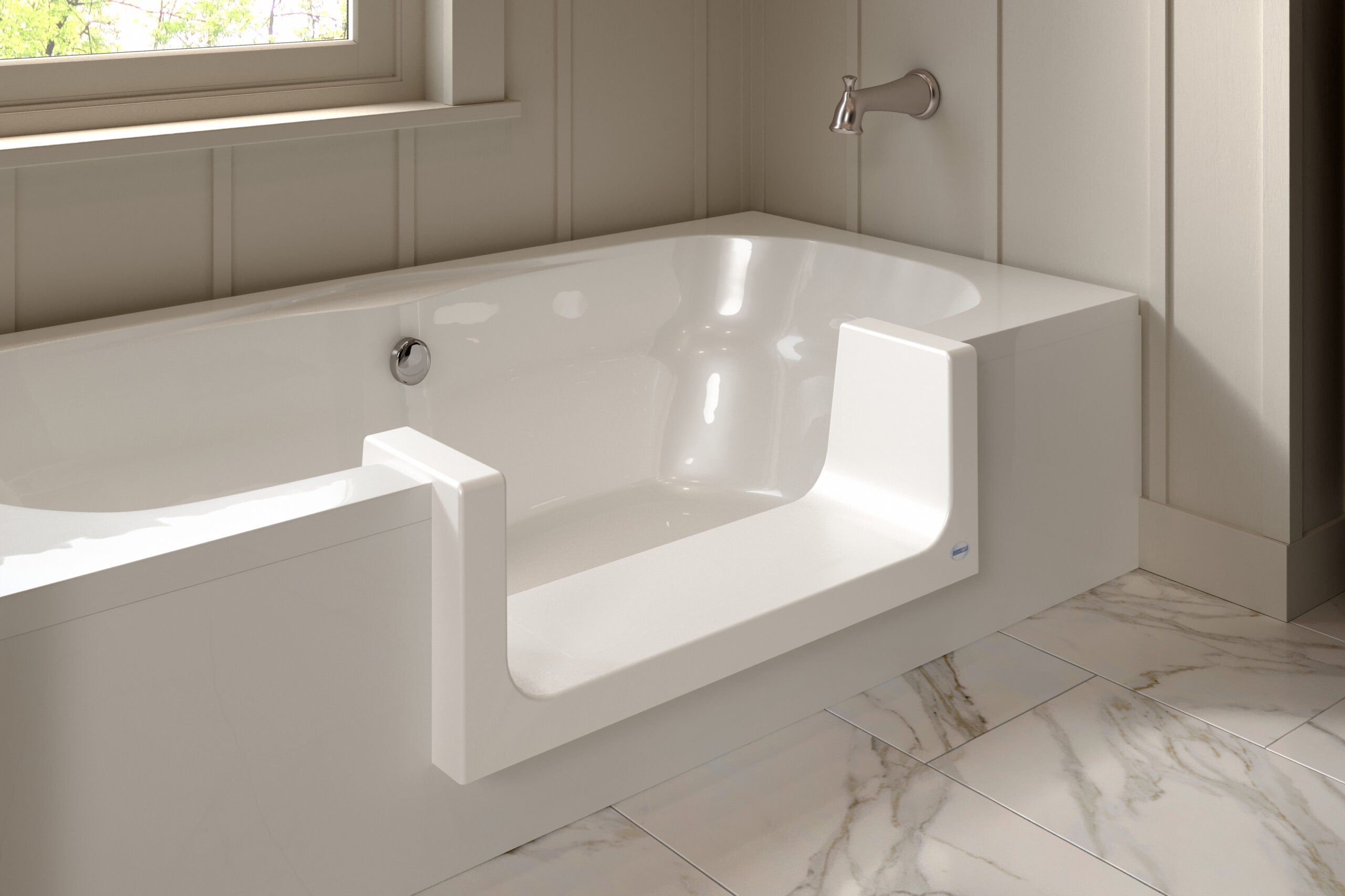 CleanCut Step bathtub cutout kit installed in a bathtub